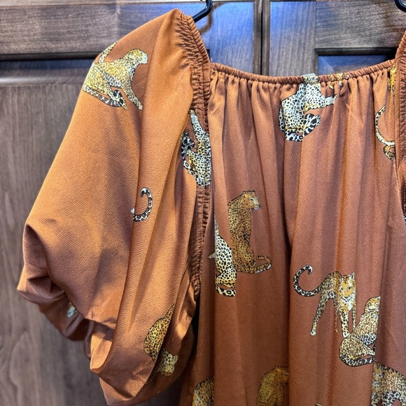 Entro Cheetah Print Puff Sleeve Tiered Mini Dress | Size Small - Picture 4 of 7